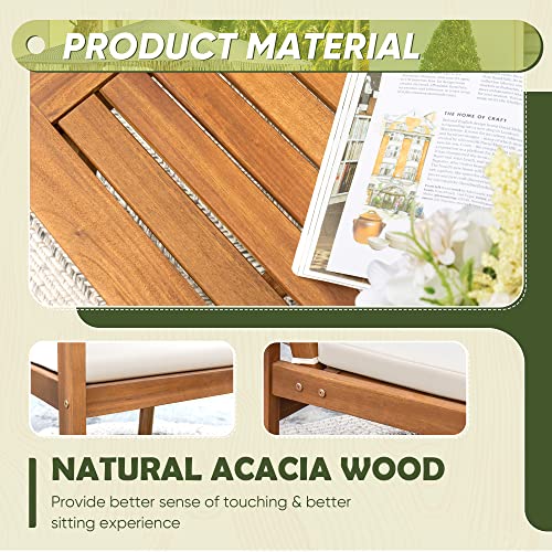 3 Piece Acacia Wood Patio Chairs with Coffee Table & Cushions I114340