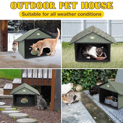 Outdoor Cat Feeding Station, Weatherproof, 13”d x 17”w x 15.5'h (Dusty Blue) U148