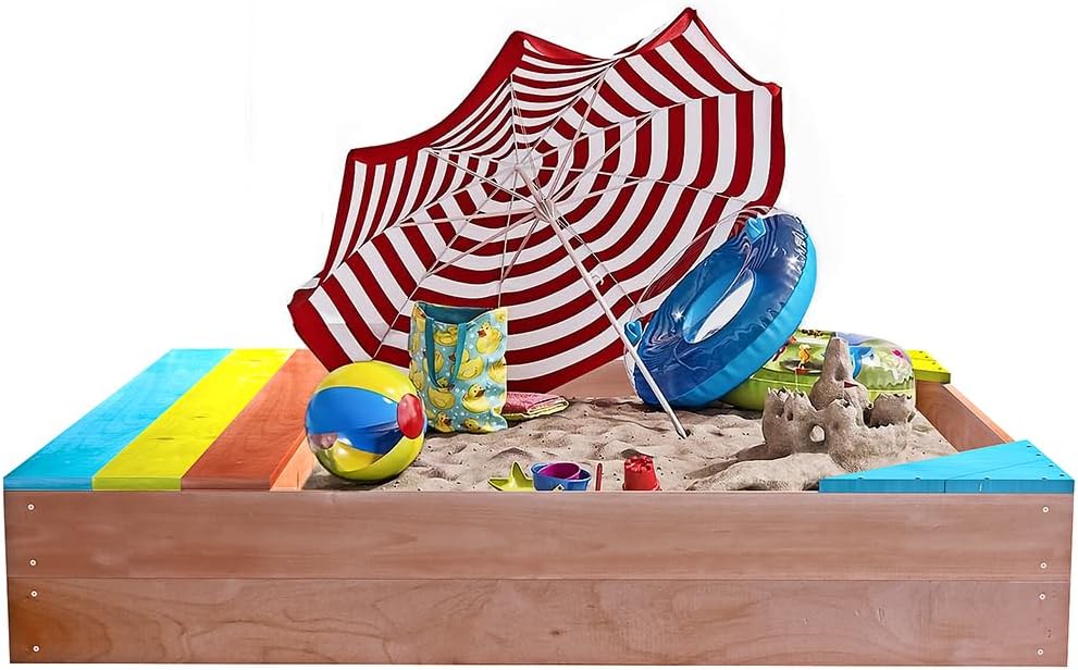 Large Wooden Sandbox with Seat Boards J65993