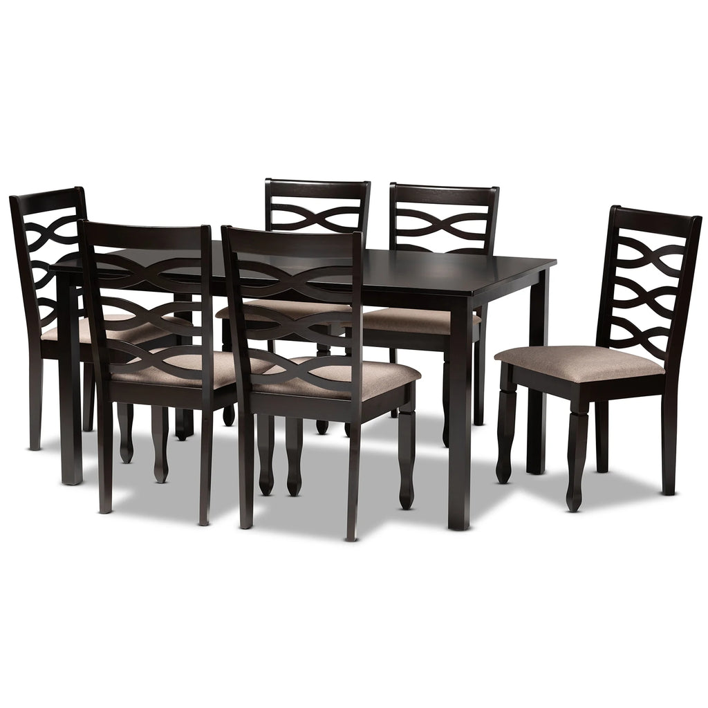 Sand Fabric Upholstered Dark Brown Wood 2-Piece Dining Chair Set P601540