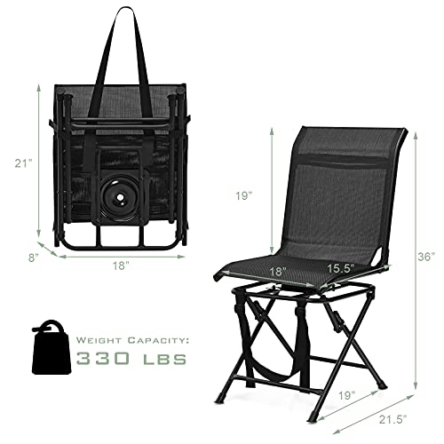 360 Degree Swivel Hunting Blind Chair with Carry Handle, 330 lbs Capacity, Waterproof, Silent Folding Chair with Armrest N2660