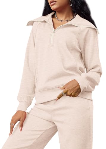 Half Zip Sweatshirt And Wide Leg Sweatpant 2 Piece Sweatsuit U5510