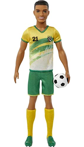 Ken Fashion Doll with Short Cropped Hair, Uniform, Tall Socks, Cleats & Ball D14055
