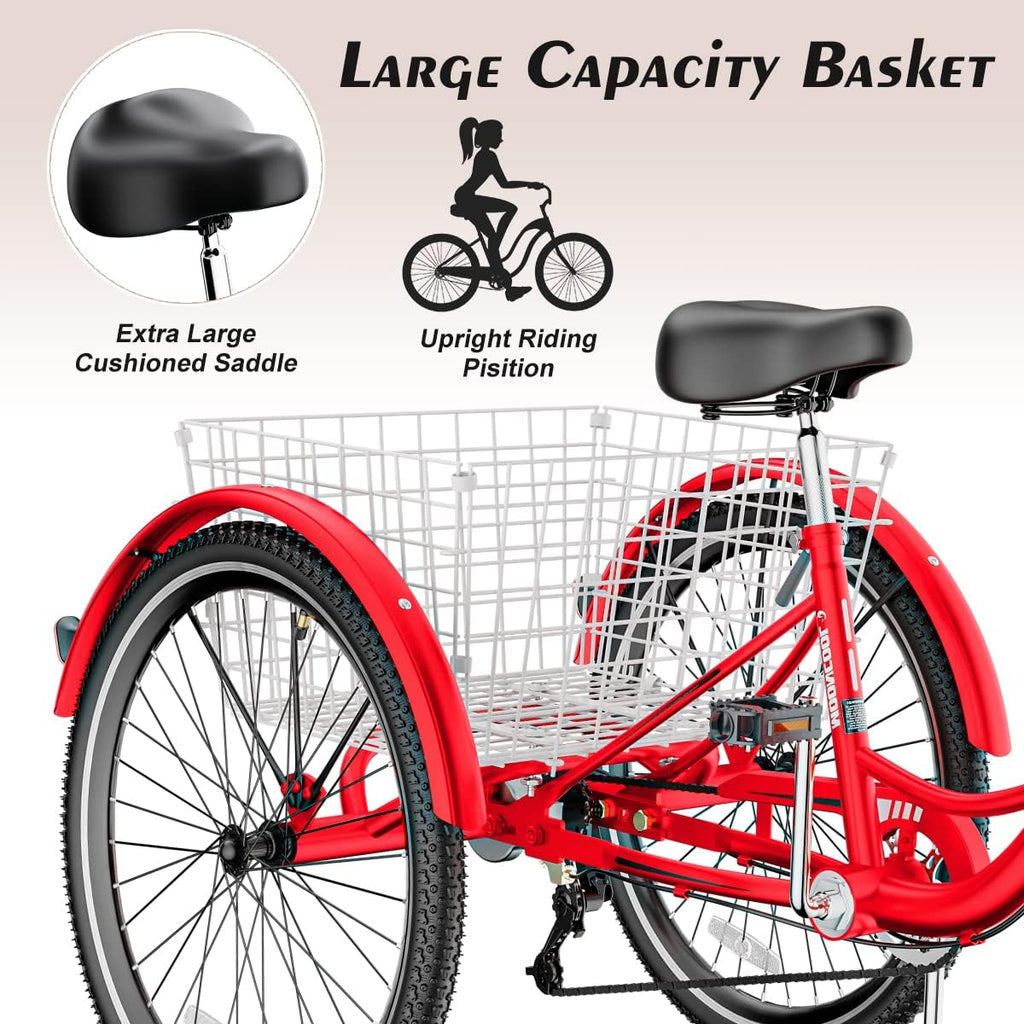 Red 7 Speed 3 Wheel Adult Tricycle with Basket Q9630