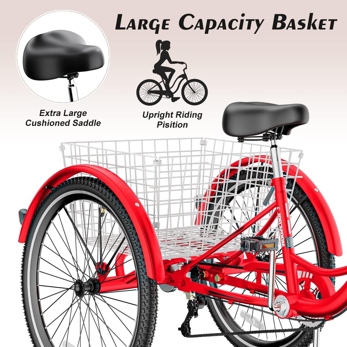 Red 7 Speed 3 Wheel Adult Tricycle with Basket Q9630