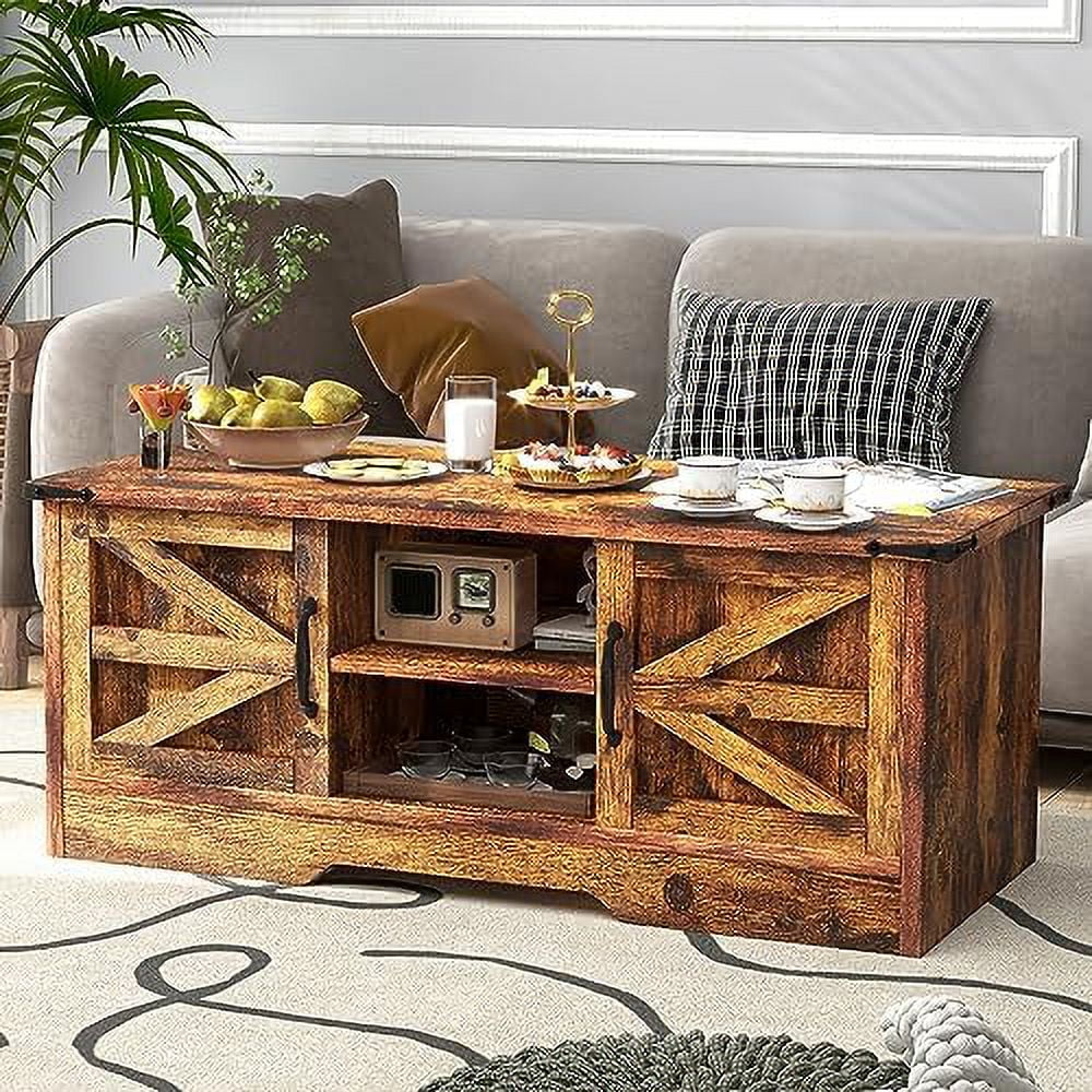 White Wooden Coffee Table with Barn Doors C708