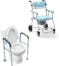 Stand Alone Toilet Safety Rail and Folding Shower Commode Wheelchair Heavy Duty Medical Toilet Safety Frame Adjustable Bathroom Toilet Handrails N65496