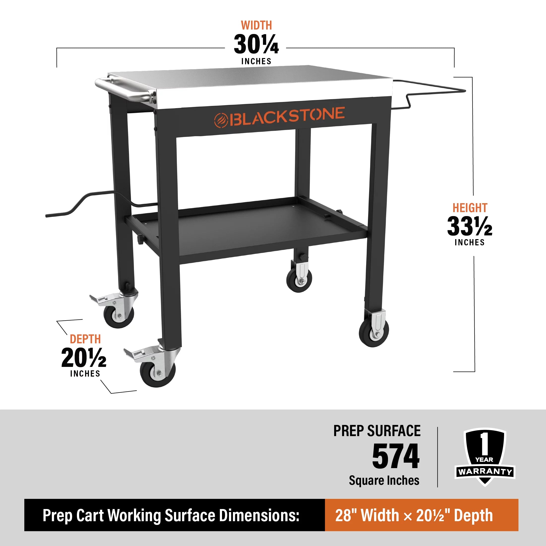 28" Portable Steel Prep Cart with Stainless Steel Top in Black D8156