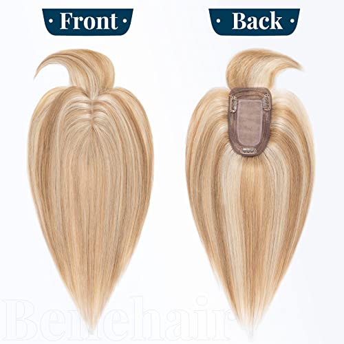 Medium Brown Mix Dark Blonde Real Remy Human Hair Topper with Bangs 38g 6inch M779503