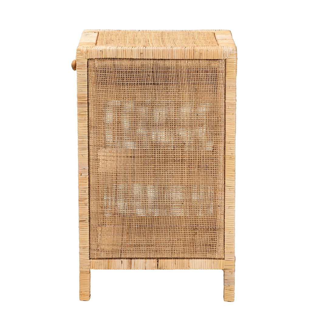 Natural Brown Mahogany Wood and Natural Rattan 1-Drawer Nightstand U418