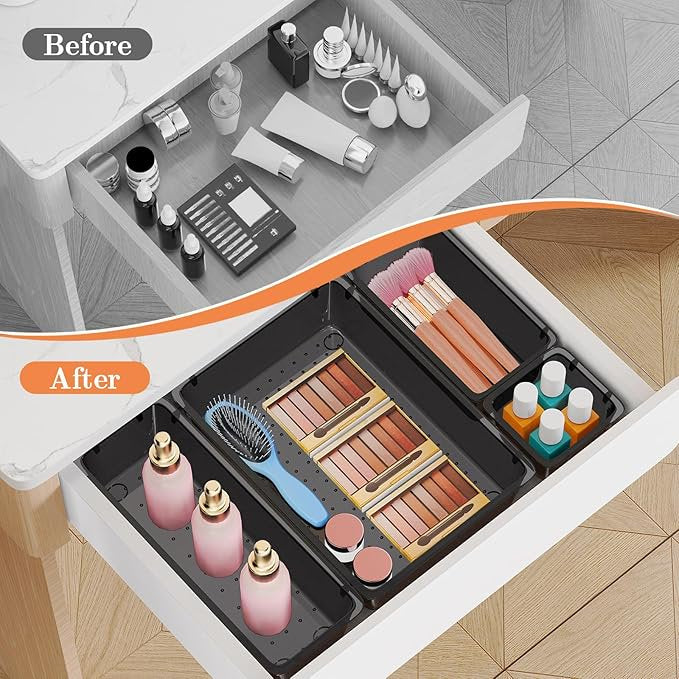 25 PCS Plastic Drawer Organizer Set, 4-Size Clear Black O978
