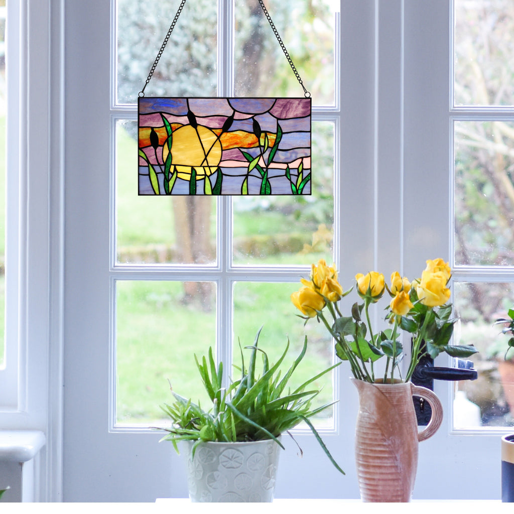 Multicolored Stained Glass Window Panel 14" x 0.25" x 8.25" L7239