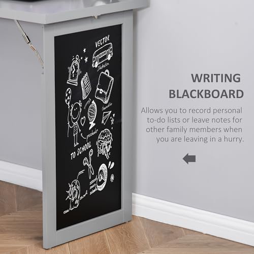 Grey Wall Mount Desk Cabinet with Blackboard and Side Shelf M8497
