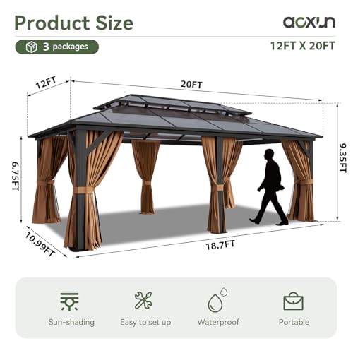 12'x16' Hardtop Gazebo with Netting and Curtains W489263