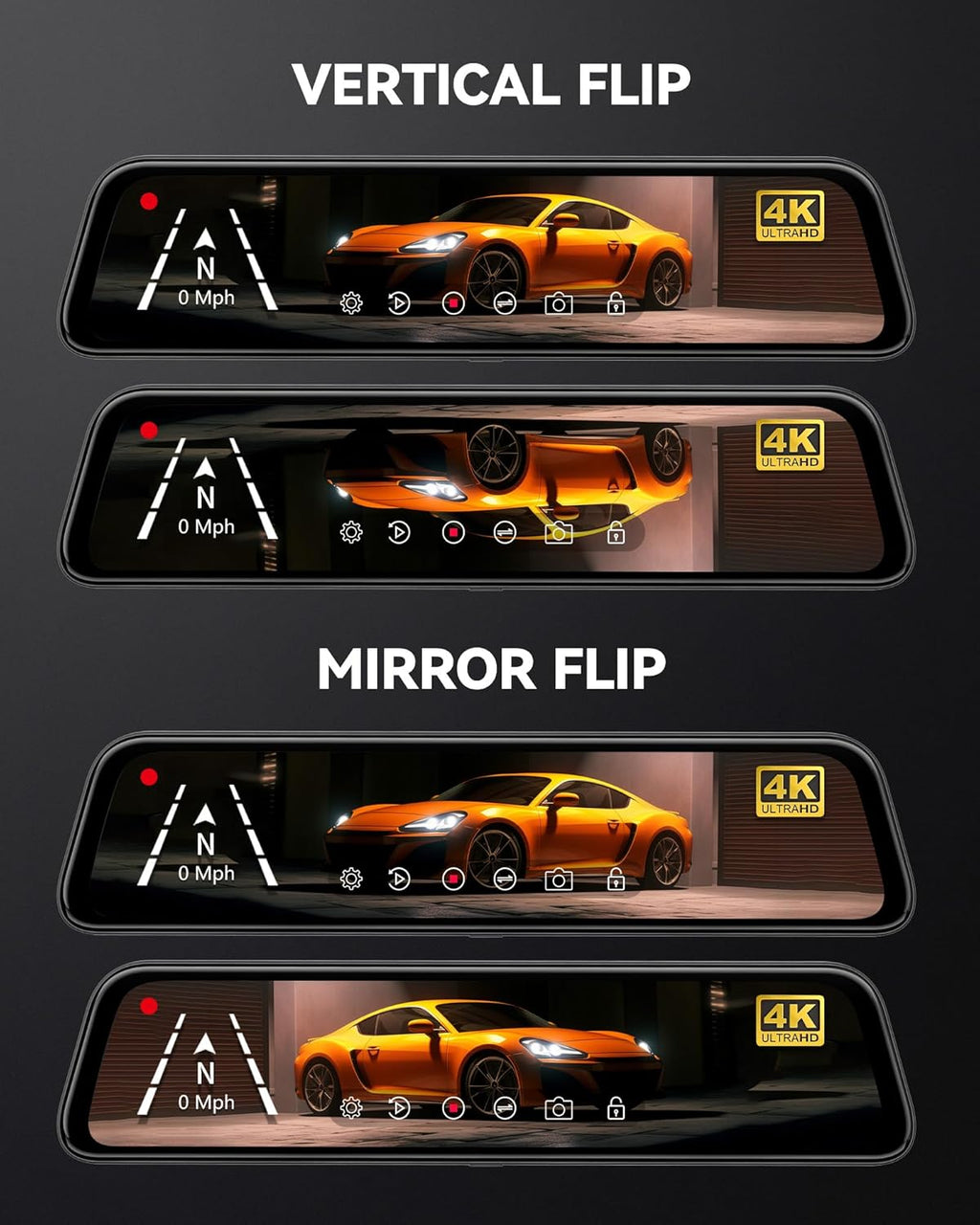 12" 4K Mirror Dash Cam Backup Camera with Front and Rear View Dual Cameras O841338