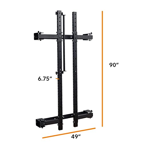 Wall Mounted Folding Power Squat Rack - Heavy Duty Adjustable Pull Up Bar, Home Gym Equipment with Durable J-Cups - Black W258