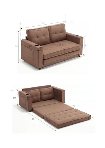 Dark Gray 3-in-1 Convertible Sleeper Sofa Bed with 2 Side Pocket Z911