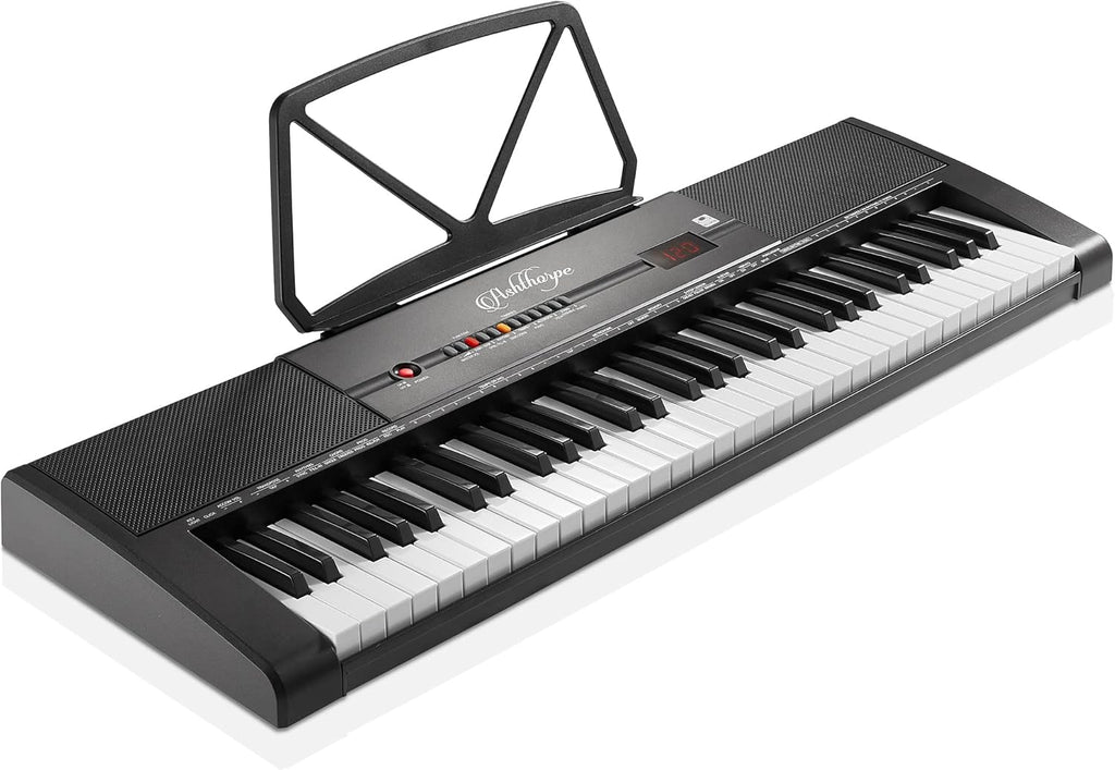 61-Key Digital Electronic Keyboard Piano with Light Up Keys, Stand, Bench, Headphones, Mic and Keynote Stickers K612196