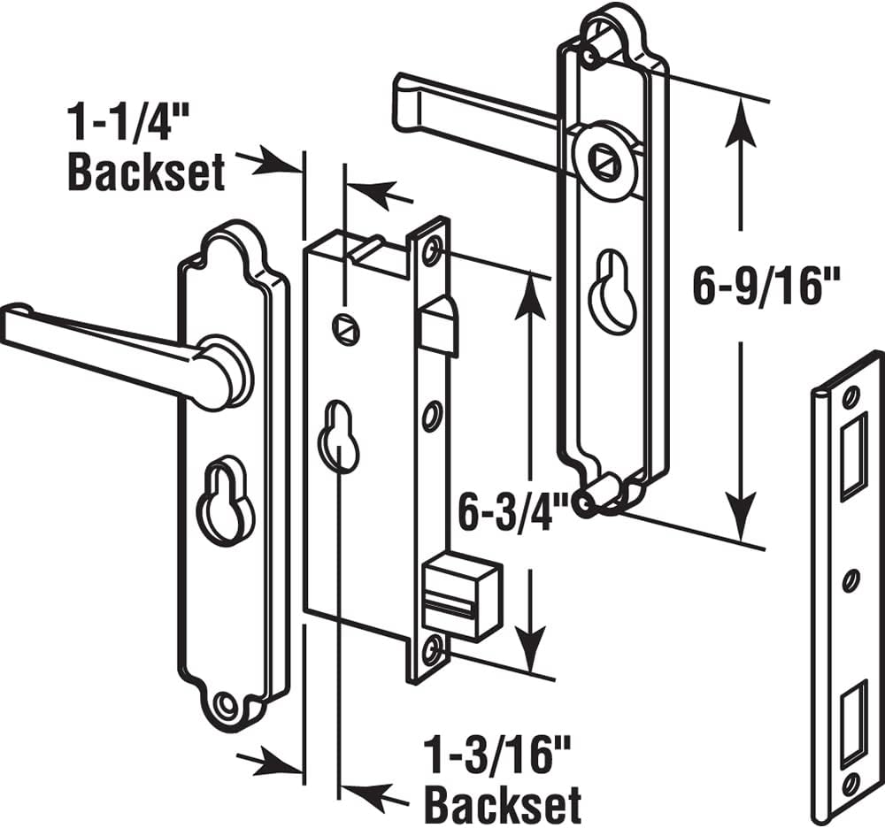 Steel and Diecast Security Door Keyed-Locking Mortise Handle Set, 6-3/4 Inch Mounting Hole Centers, Black, Set of 1 S395757