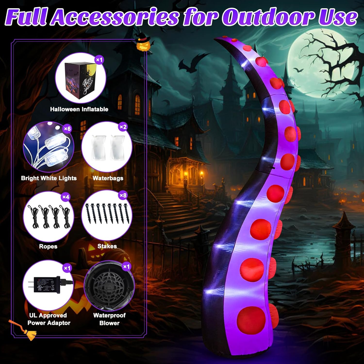 14 FT Huge Halloween Inflatables Octopus Tentacles Built-in LED Lights Inflatable Yard Decoration P1050