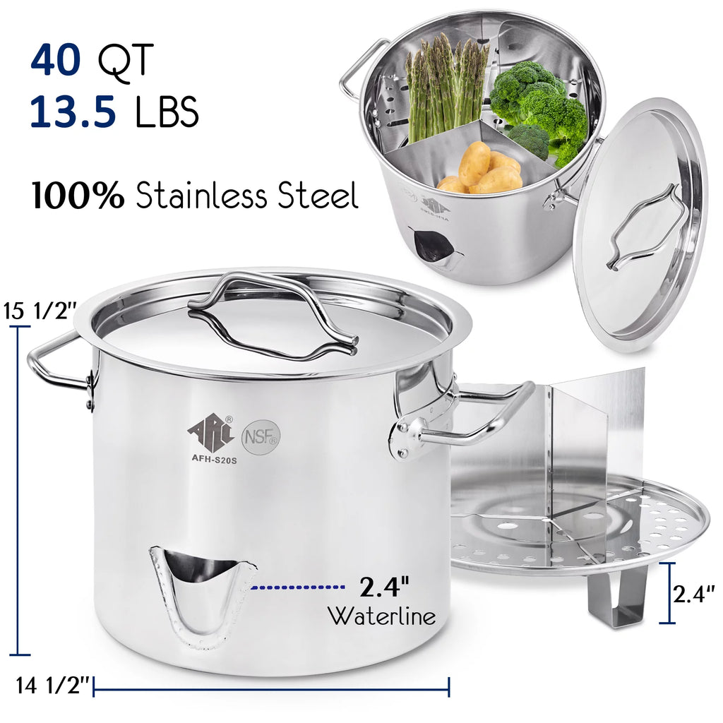 10 Gallon 40QT Stainless Steel Stock Pot with Lid & Steamer Rach E63836