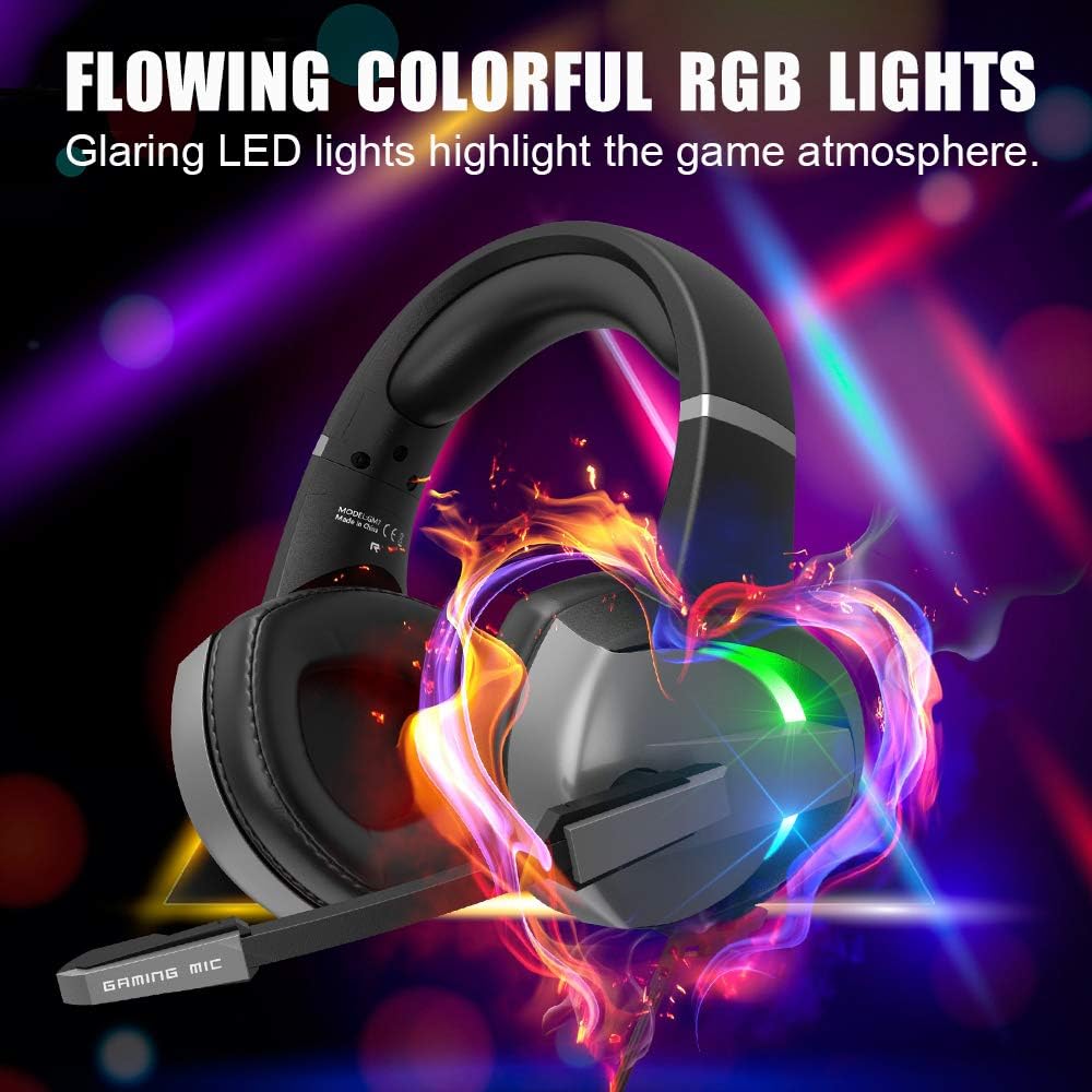 Gaming Headset Headphones with Noise Canceling Microphone LED RGB Light (Black) X6594