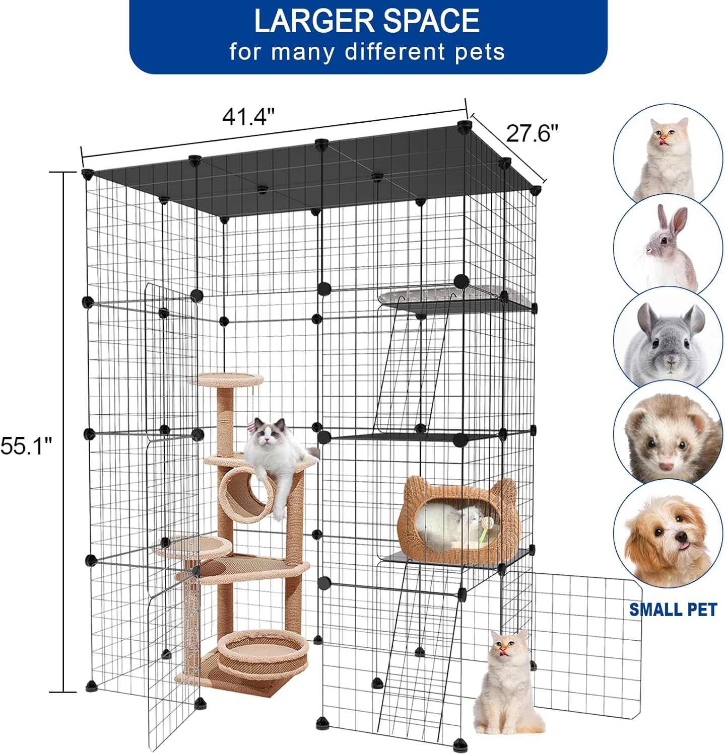 Large Cat Cage 3-Tier Catio Cat Enclosure Cat Kennel N1924