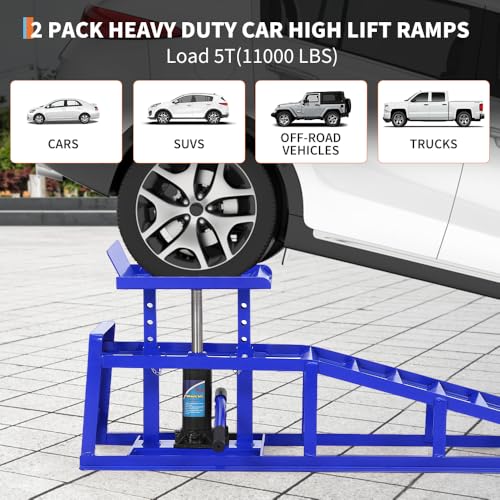 2PCS Hydraulic Car and Truck Service Ramps, 11023 Lbs Capacity, Portable Lifts, Adjustable Lift Height 9.8" to 16.21", Gray 5T K975190