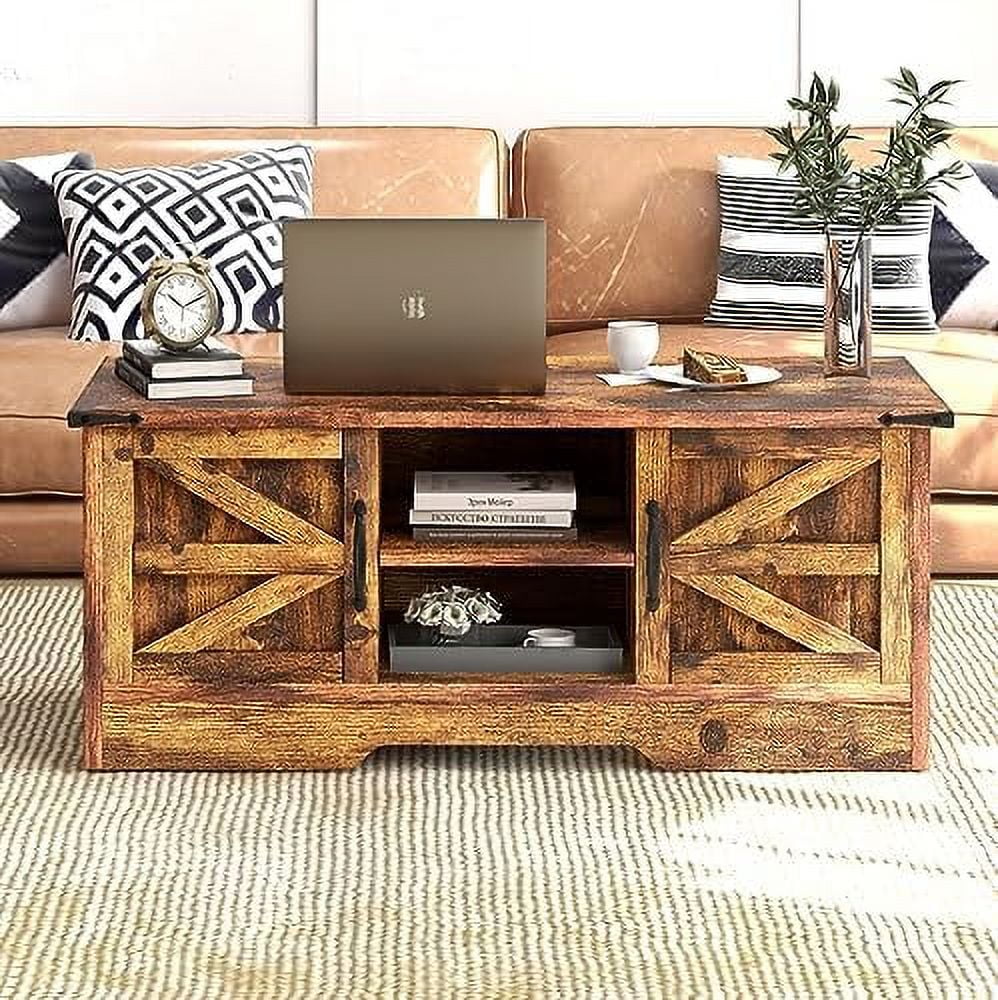 White Wooden Coffee Table with Barn Doors C708