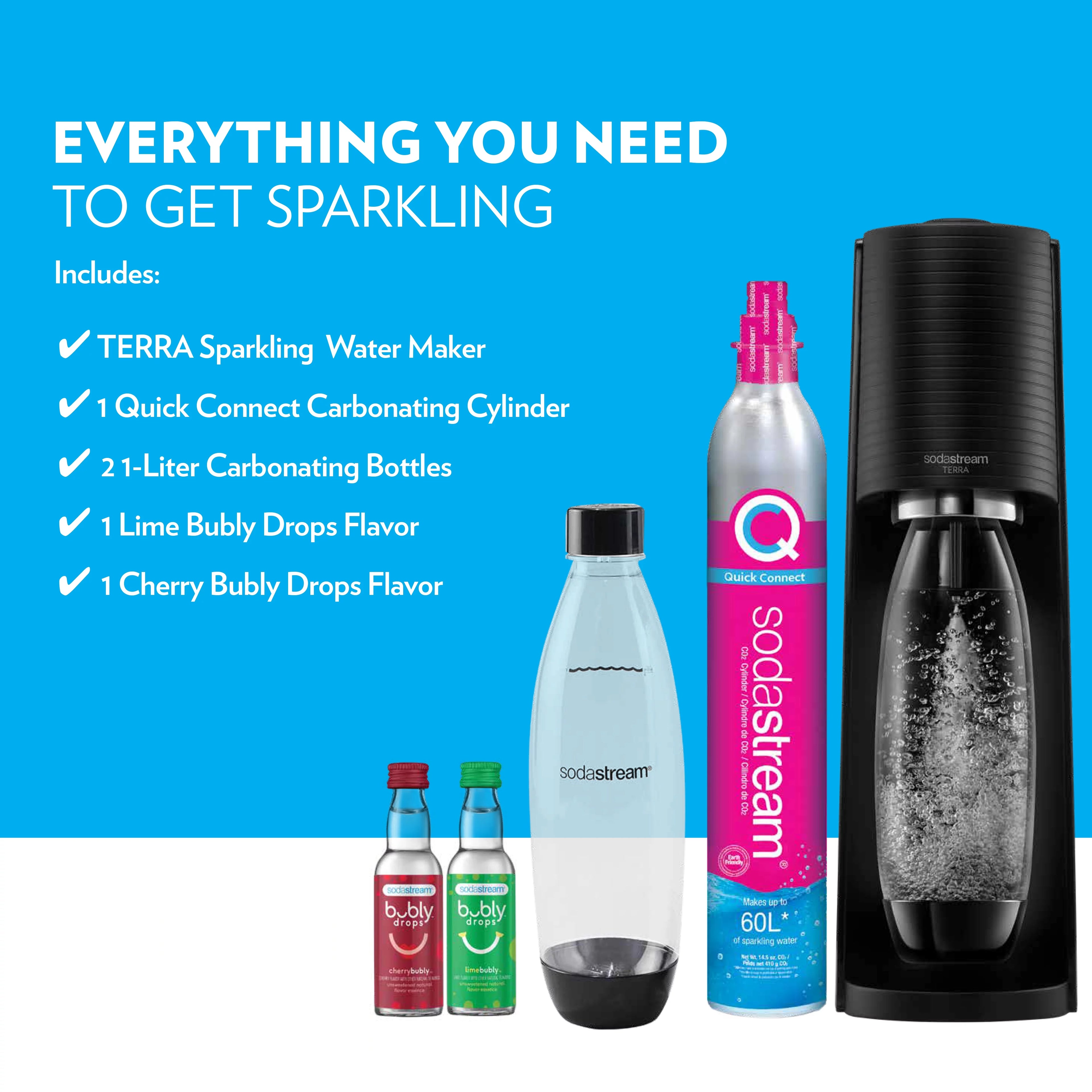 Sparkling Water Maker Bundle with CO2, 2 Bottles and 2 bubly Drops Flavoring F3188