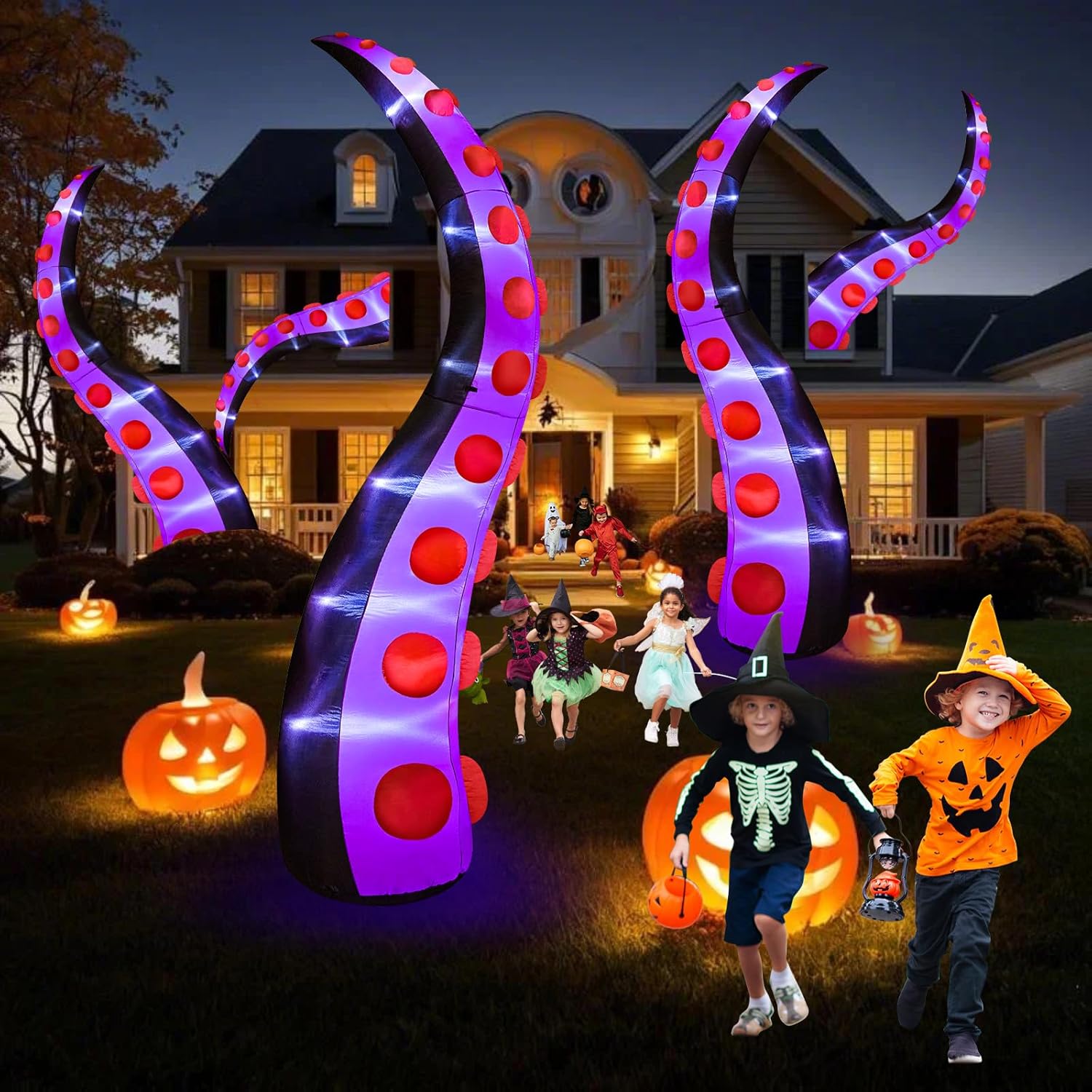 14 FT Huge Halloween Inflatables Octopus Tentacles Built-in LED Lights Inflatable Yard Decoration P1050