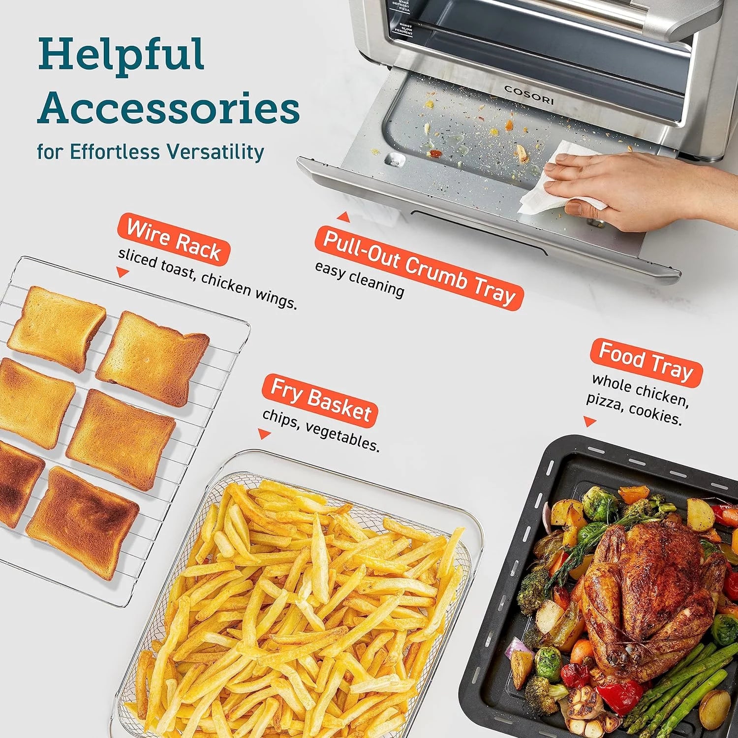 Silver 30L Air Fryer Toaster Oven Combo Convection Rotisserie Dehydrator K109205