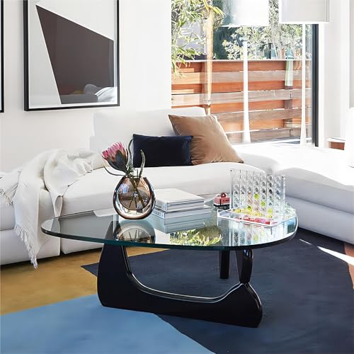Transparent Black Glass Coffee Table with Solid Wood Frame W77234
