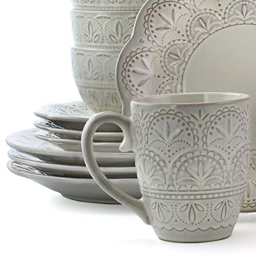 16 Piece White Stoneware Dinnerware Dish Set V21538