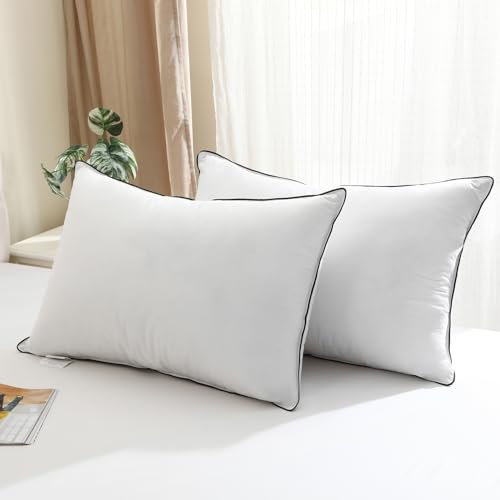 Medium Firm Goose Down king size pillows set of 2, 1000TC Organic Cotton Cover, Polyester 20"x36" U753