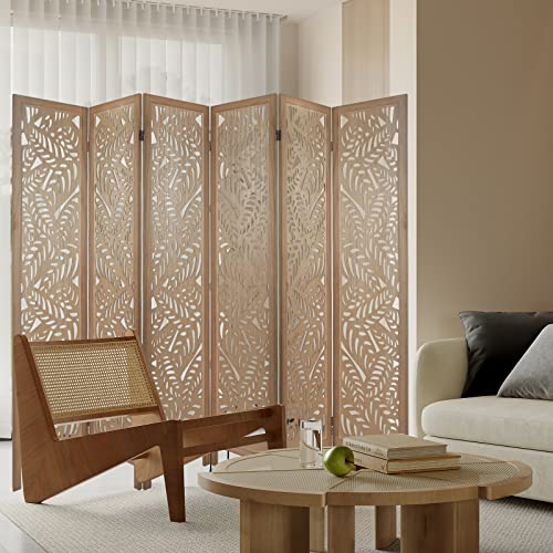 Light Brown 6 Panel Folding Wood Room Divider S6668