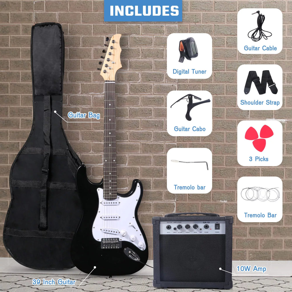 39 Inch Electric Guitar Starter Kit with 10W Amplifier, Carrier Bag, Tuner, Strings, Picks, Cable P2391