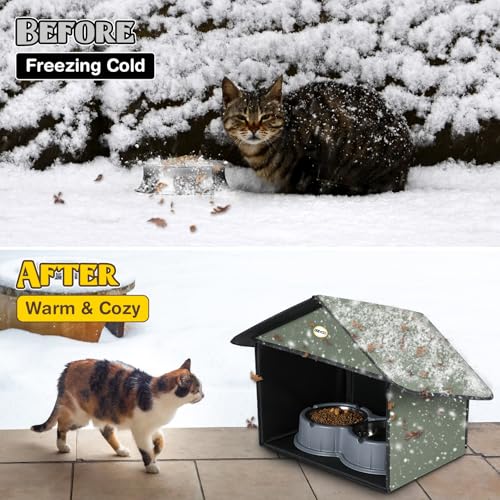 Outdoor Cat Feeding Station, Weatherproof, 13”d x 17”w x 15.5'h (Dusty Blue) U148