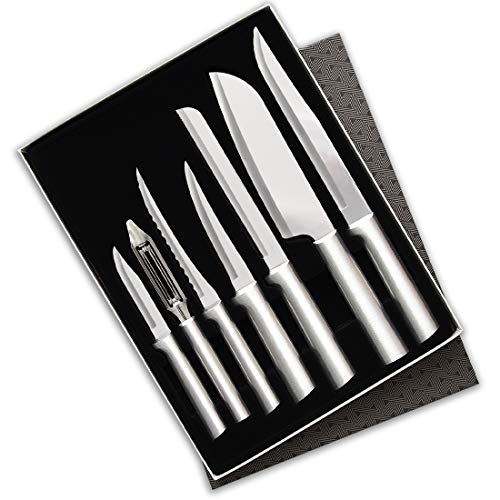 7 Stainless Steel Kitchen Knives Starter Gift Set with Brushed Aluminum Q7136