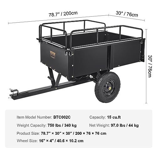 750-Pound 15 Cubic Feet Steel Dump Cart with Removable Sides J5459