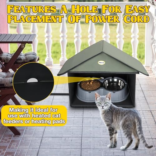 Outdoor Cat Feeding Station, Weatherproof, 13”d x 17”w x 15.5'h (Dusty Blue) U148