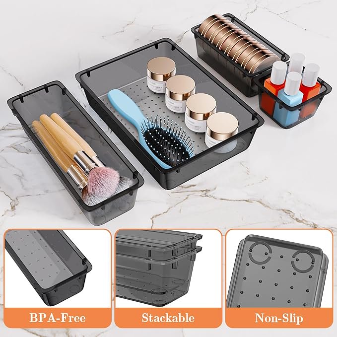 25 PCS Plastic Drawer Organizer Set, 4-Size Clear Black O978