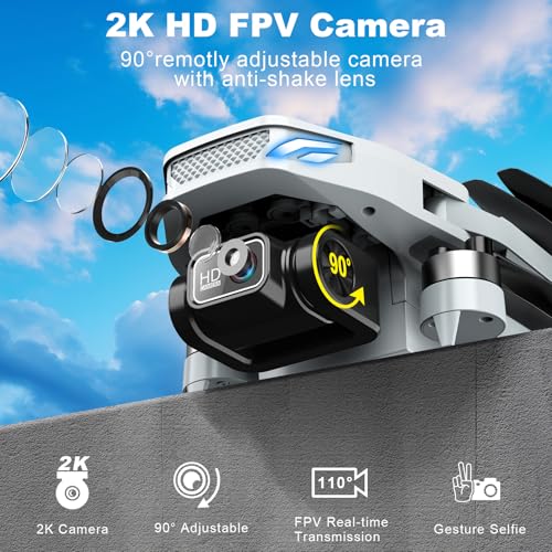2K HD FPV Drone with Camera, Brushless Motor, 2 Batteries, Foldable T724