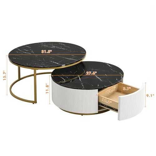 White Gold Round Nesting Coffee Table with Drawer P474489