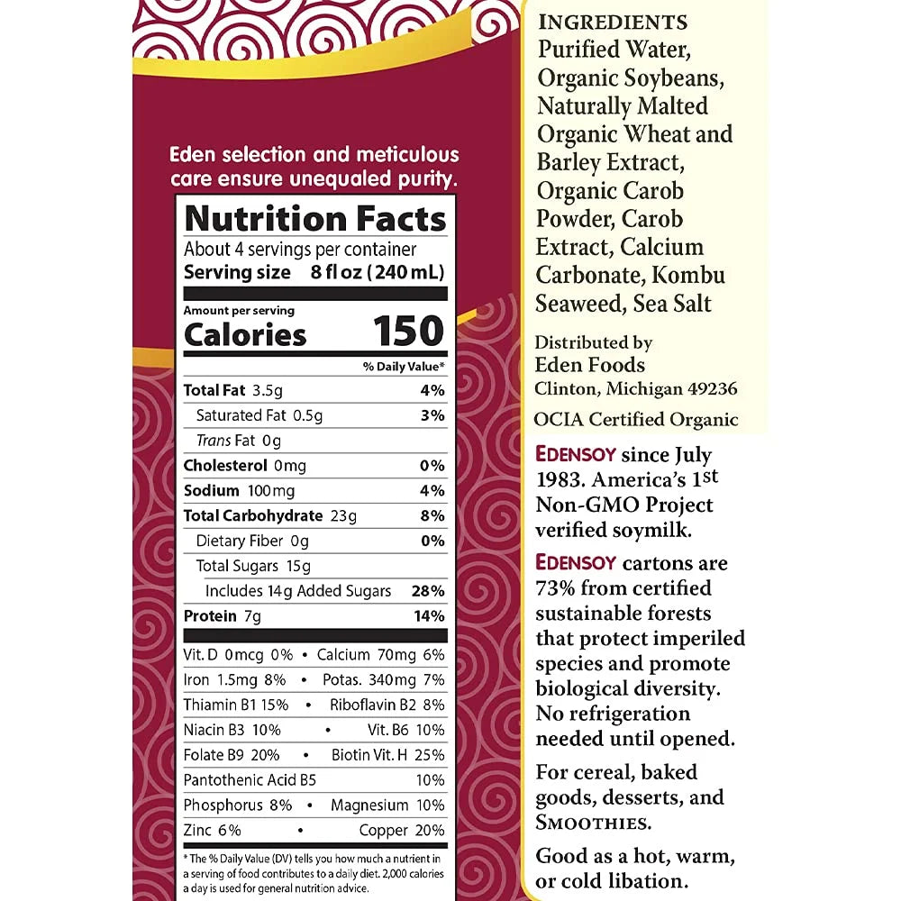 Organic EdenSoy Soymilk Dairy Free Carob 32 fl oz Pack of 3 R8329