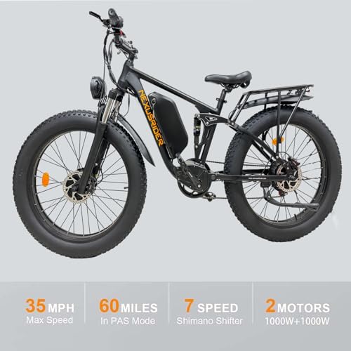 2000W Dual Motor Electric Bike, 35 Mph 60 Miles AWD Ebike, 48V 22.4Ah Fat Tire 26'' Full Suspension Hydraulic Disc Brake C8263