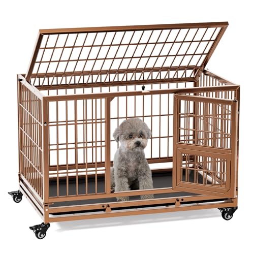 43 Inch Heavy Duty Metal Dog Crate with Wheels and Removable Tray (Black) U53837