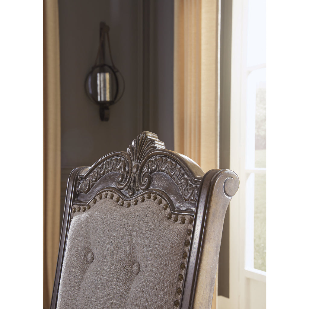 Antique Upholstered Dining Chair, Set of 2, Brown W488822