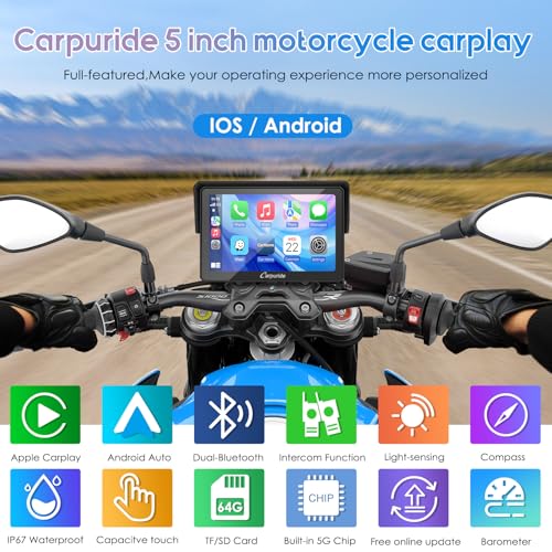 Wireless CarPlay Android Auto Motorcycle Screen, 6.3" Waterproof Touchscreen P5037
