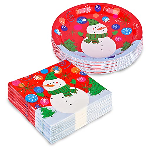 Christmas Snowman Disposable Paper Dinner Plates and Napkins L349